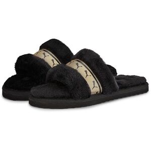 Hard to find PUMA Women's Metallic Fluff REMIX black & gold Slides in size 10